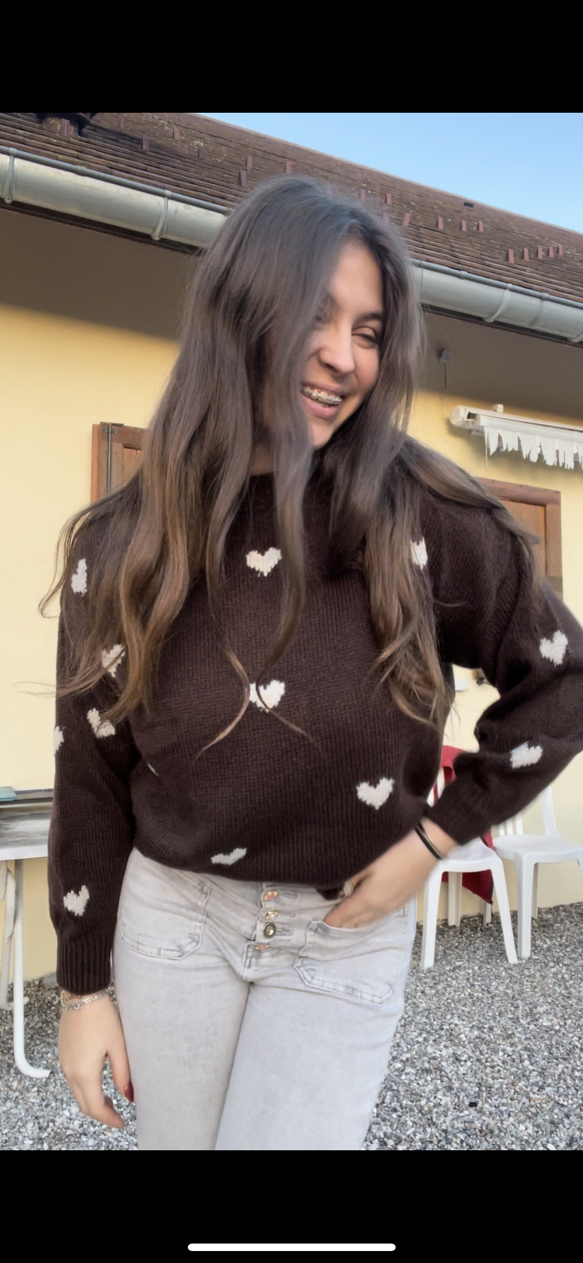 Pull chocolat à cœur - taille unique