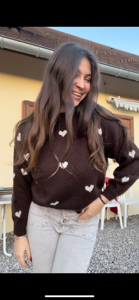 Pull chocolat à cœur - taille unique